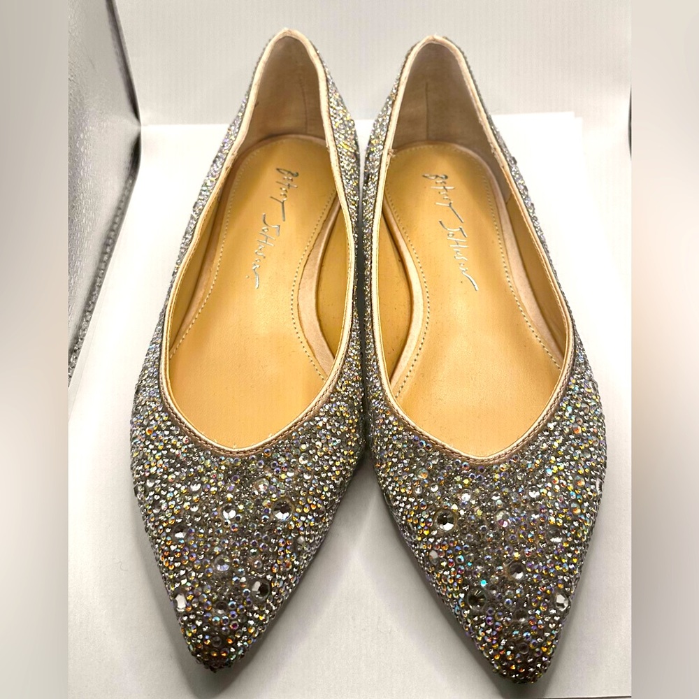 Betsey Johnson Glitter Crystal Pointed Toe Flats in Multi-Color